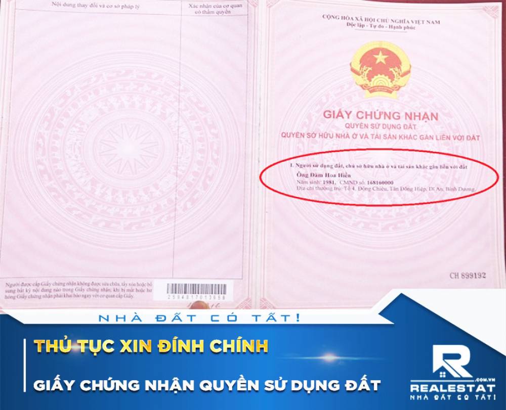 Thủ tục xin đính chính giấy chứng nhận quyền sử dụng đất