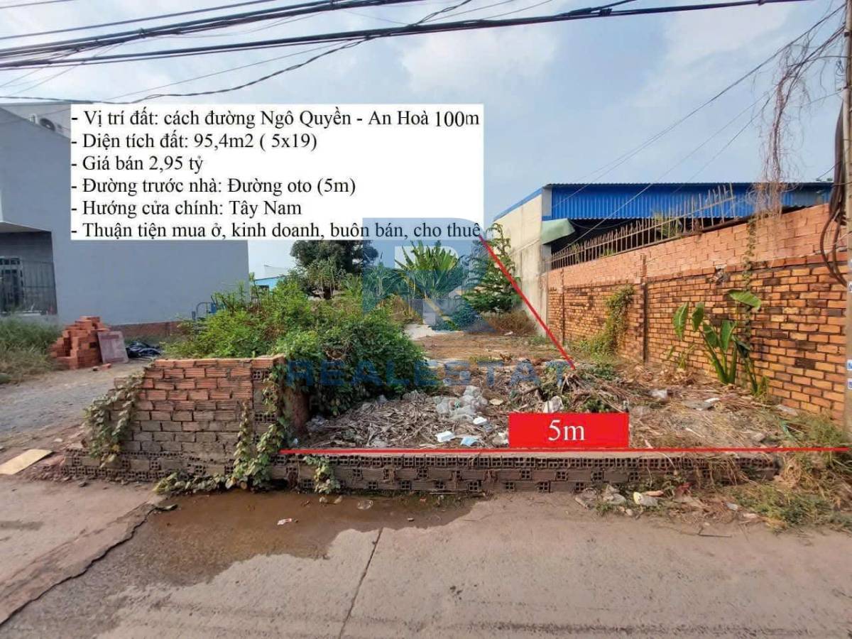 95m2 Đất Cách Ngô Quyền 100m P.An Hòa Cũ - 2.95 Tỷ