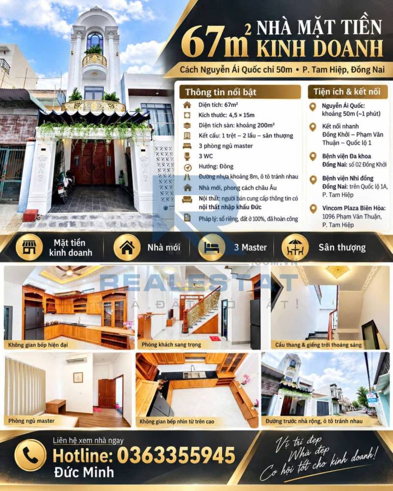 67m2 Nhà Mặt Tiền Kinh Doanh Cách Nguyễn Ái Quốc 50m P.Tân Hiệp Cũ - 4.7 Tỷ