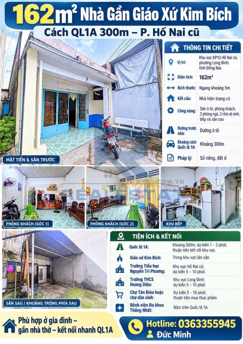 162m2 Nhà Gần Giáo Xứ Kim Bích Cách Ql1a 300m P.Hố Nai Cũ - 3.09 Tỷ