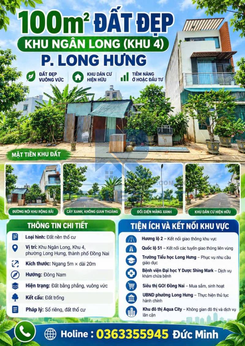 100m2 Đất Đẹp Khu Ngân Long (Khu 4) P.Long Hưng – 2.7 Tỷ