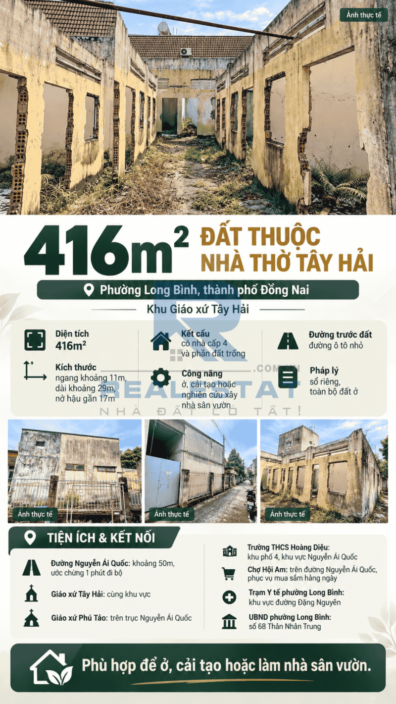 416m2 Đất Thuộc Nhà Thờ Tây Hải P.Hố Nai Cũ - 7.8 Tỷ