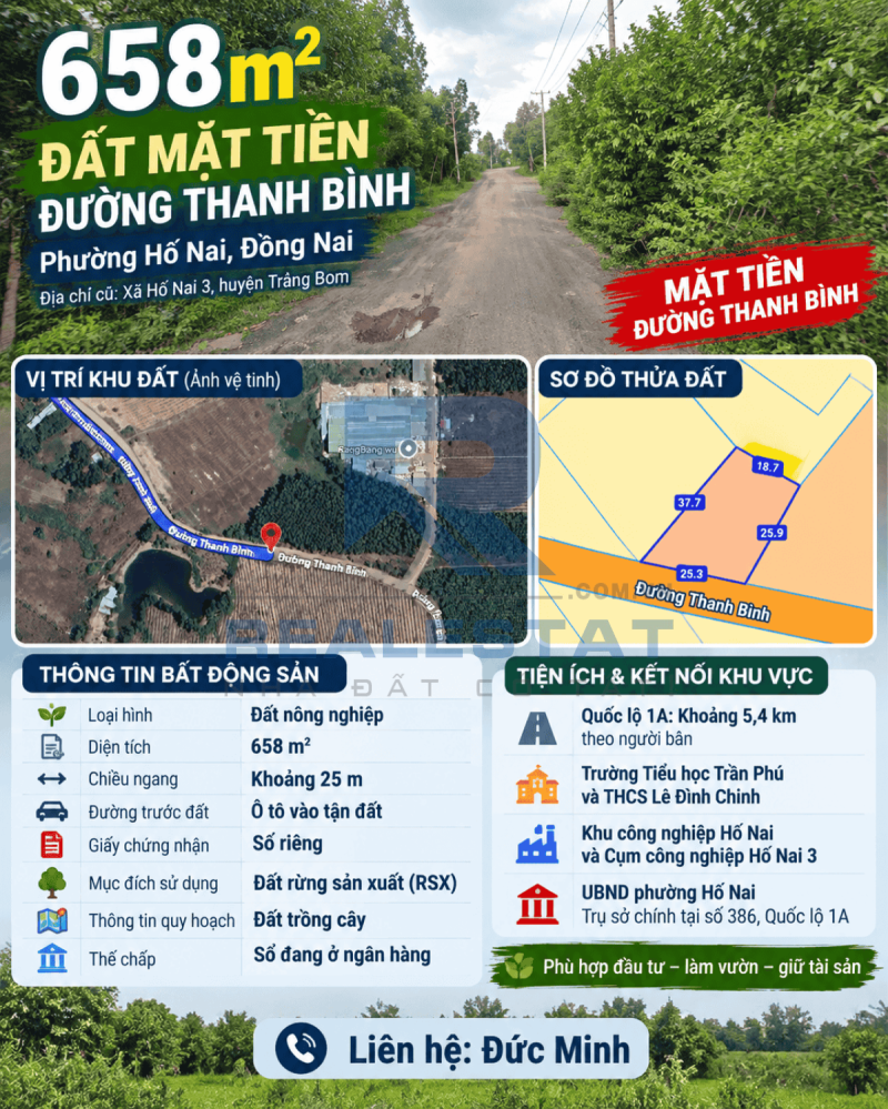 658m2 Đất Mặt Tiền Đ.Thanh Bình Hố Nai 3 Trảng Bom Cũ - 1.6 Tỷ