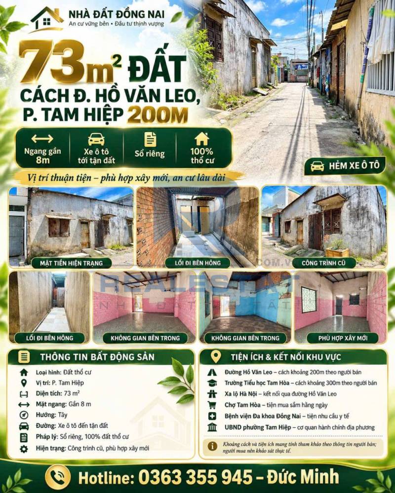 73m2 Đất Cách Đ.Hồ Văn Leo P.Tam Hiệp 200m - 2.8 Tỷ
