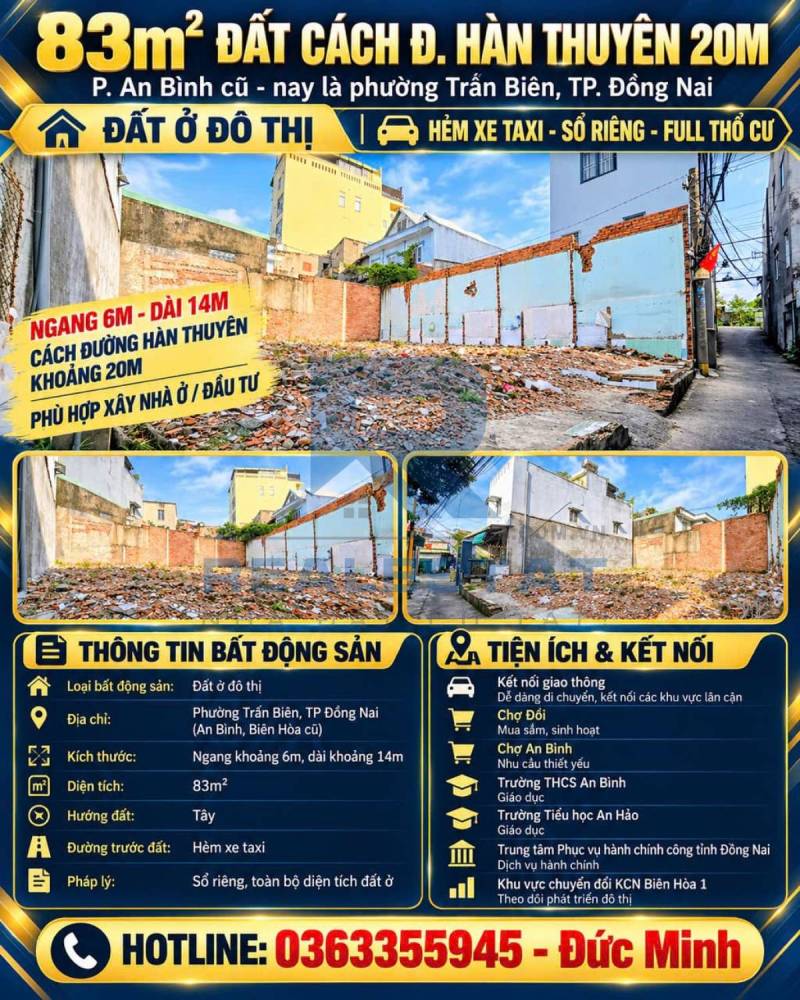 83m2 Đất Cách Đ.Hàn Thuyên 20m P.An Bình Cũ - 2.39 Tỷ