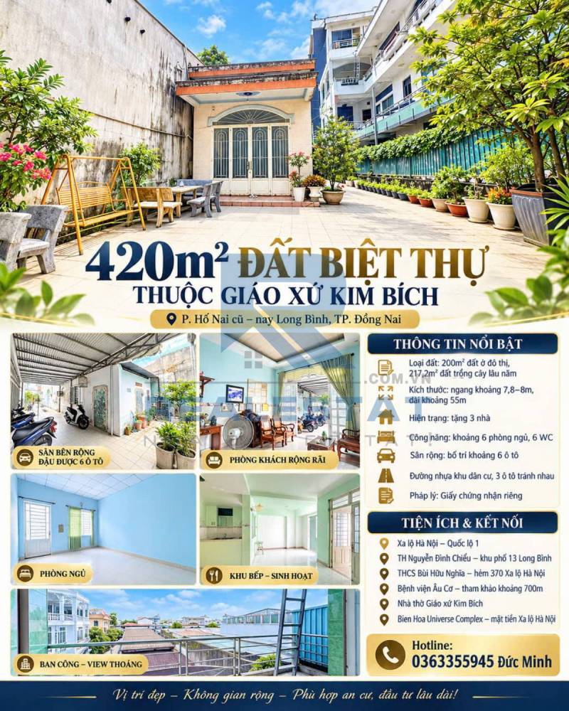 420m2 Đất Biệt Thự Thuộc Giáo Xứ Kim Bích P.Hố Nai Cũ - 12 Tỷ