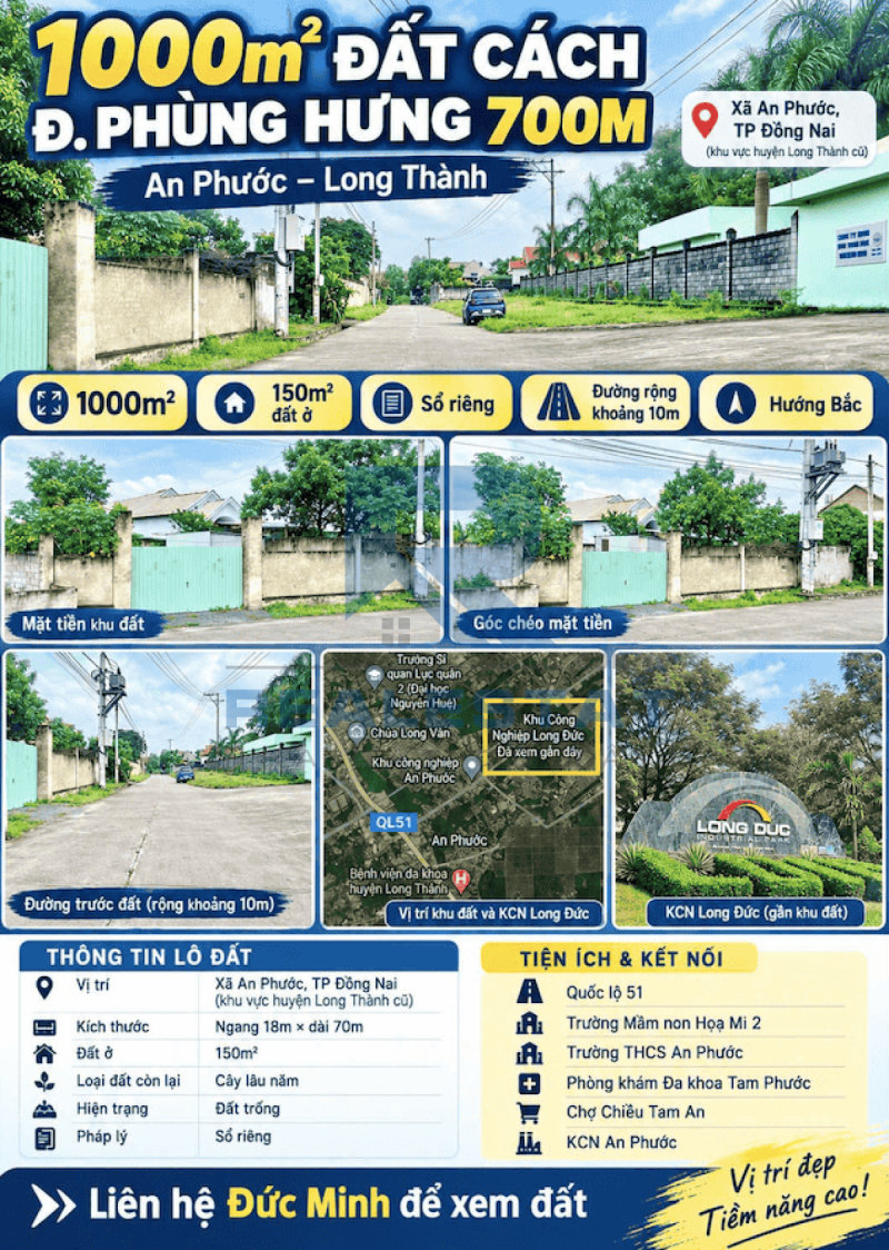 1000m2 Đất Cách Đ.Phùng Hưng 700m An Phước Long Thành - 5.49 Tỷ