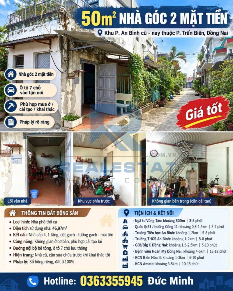 50m2 Nhà Góc 2 Mặt Tiền Khu P.An Bình Cũ - 1.8 Tỷ
