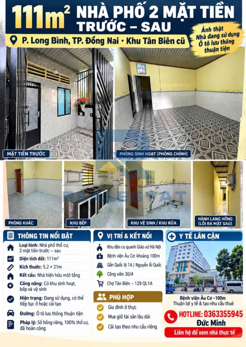 111m2 Nhà Phố 2 Mặt Tiền Trước – Sau P.Tân Biên Cũ - 2.6 Tỷ