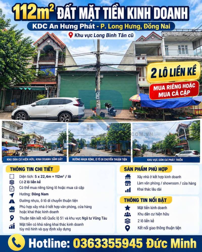 112m2 Đất Mặt Tiền Kinh Doanh Kdc An Hưng Phát P.Long Bình Tân - 5.5 Tỷ