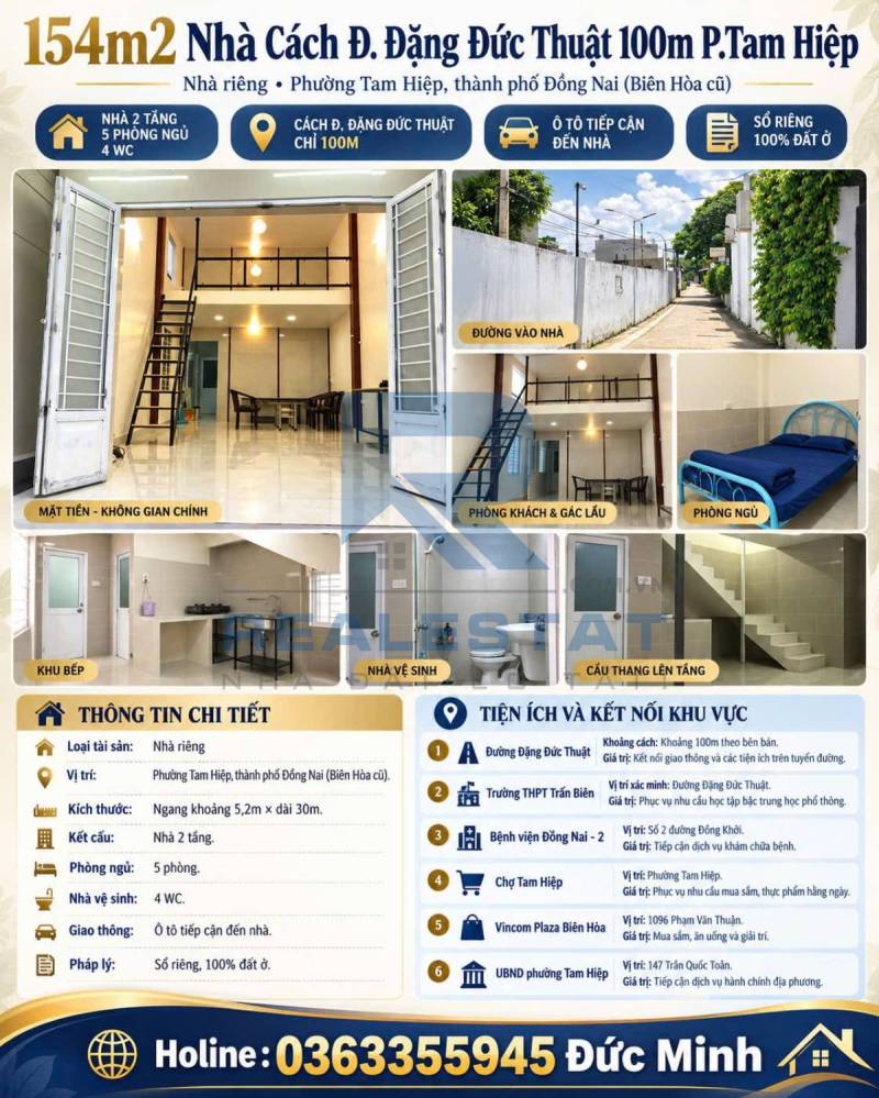 154m2 Nhà Cách Đ.Đặng Đức Thuật 100m P.Tam Hiệp - 4.5 Tỷ