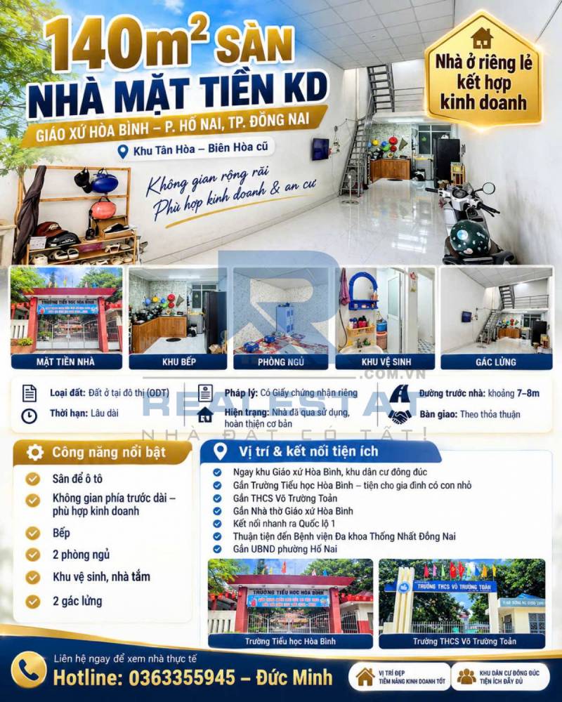 140m2 Sàn Nhà Mặt Tiền Kd Giáo Xứ Hòa Bình P.Tân Hòa Cũ - 2.68 Tỷ