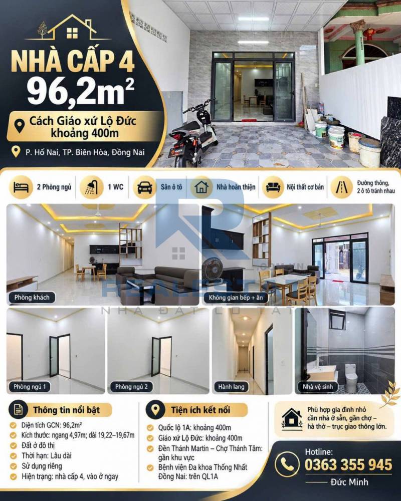 96m2 Nhà Cấp 4 Cách Giáo Xứ Lộ Đức 400m P.Tân Hòa Cũ - 2.69 Tỷ