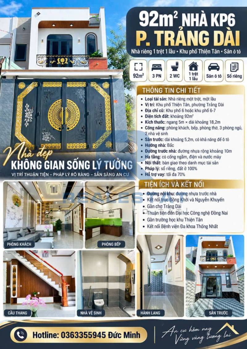 92m2 Nhà Kp6 P.Trảng Dài - 3.29 Tỷ