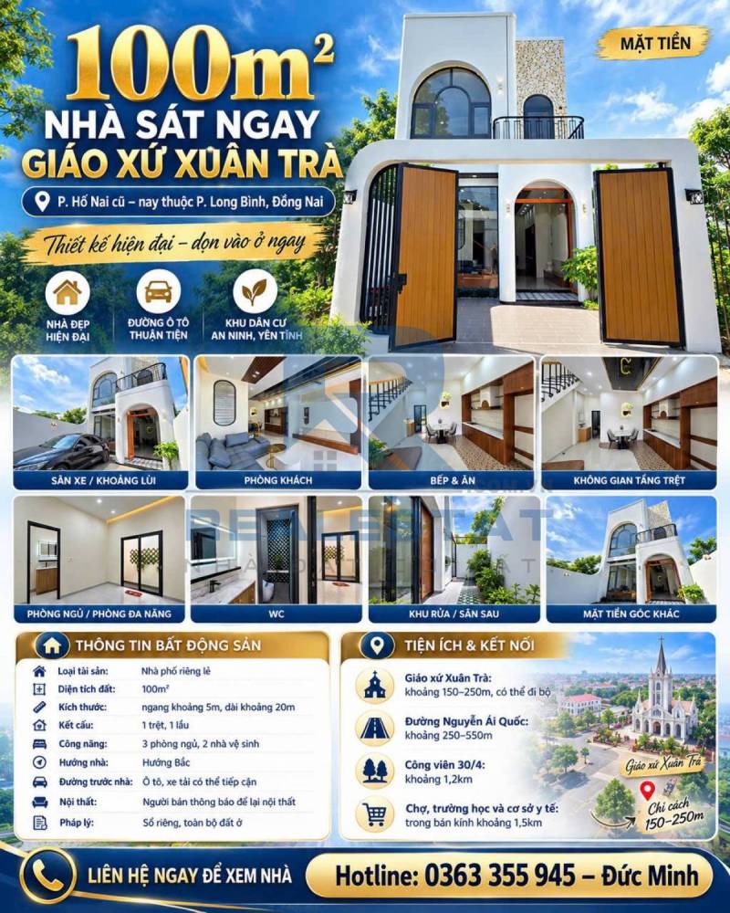 100m2 Nhà Sát Ngay Giáo Xứ Xuân Trà P.Hố Nai Cũ - 3.55 Tỷ