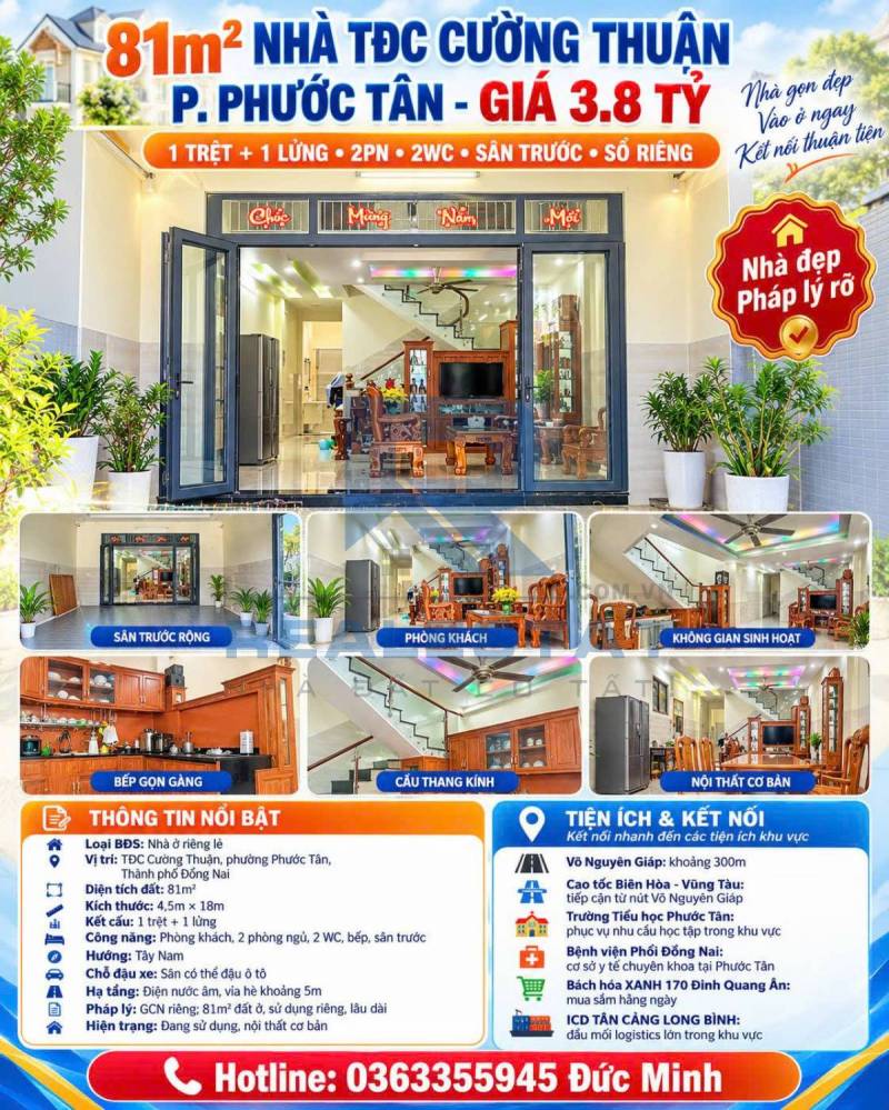 81m2 Nhà Tái Định Cư Cường Thuận P.Phước Tân - 3.8 Tỷ