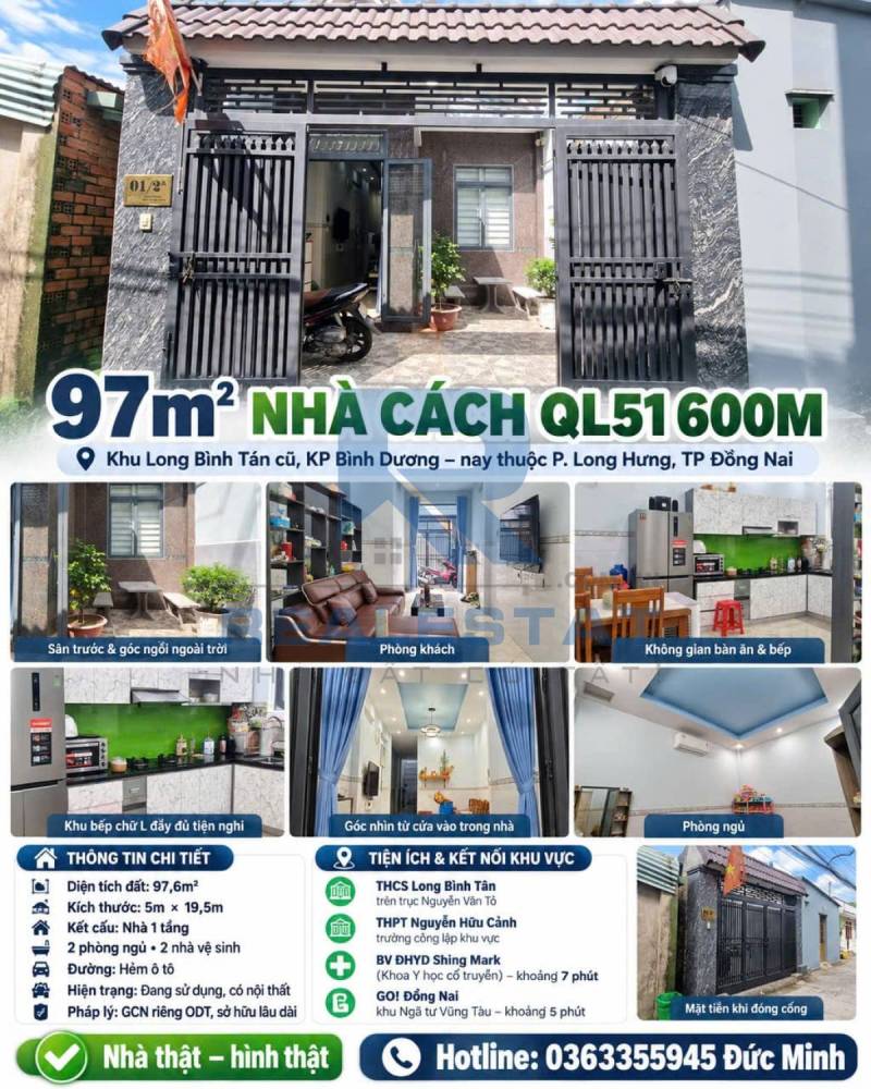 97m2 Nhà Cách Ql51 P.Long Bình Tân Cũ 600m - 3.5 Tỷ