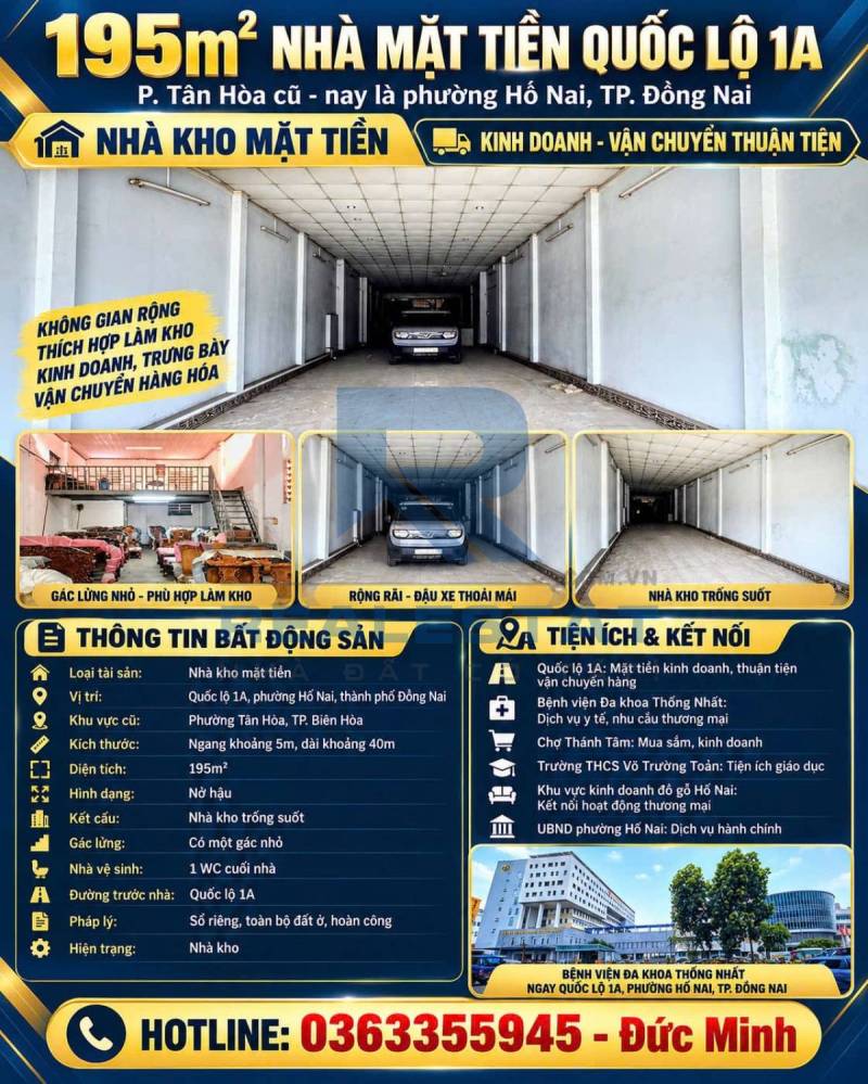 195m2 Nhà Mặt Tiền Quốc Lộ 1a P.Tân Hòa Cũ - 8.9 Tỷ