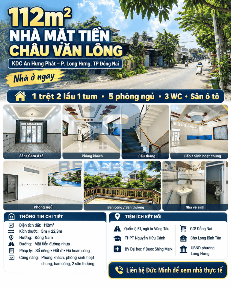 112m2 Nhà Mặt Tiền Châu Văn Lồng Kdc An Hưng Phát P.Long Bình Tân Cũ - 7 Tỷ