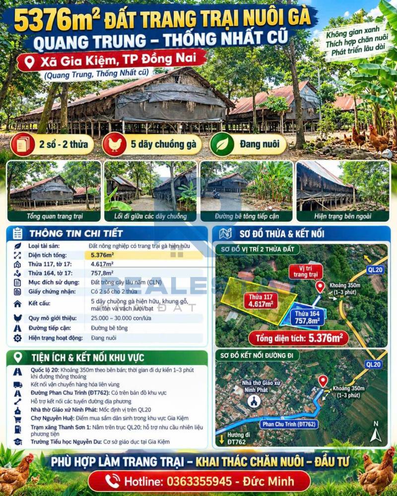 5376m2 Đất Trang Trại Nuôi Gà Quang Trung Thống Nhất Cũ - 7 Tỷ