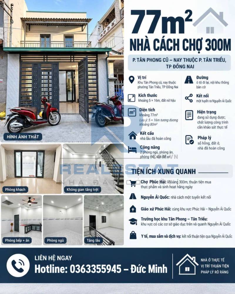 77m2 Nhà Cách Chợ 300m P.Tân Phong Cũ - 4.19 Tỷ