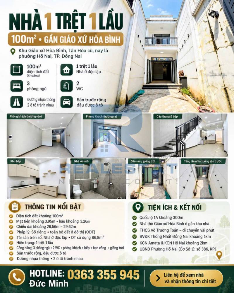 100m2 Nhà Ngày Giáo Xứ Hòa Bình P.Tân Hòa Cũ - 2.75 Tỷ