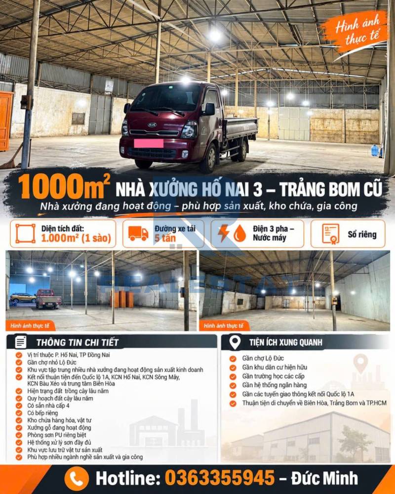 1000m2 Nhà Xưởng Hố Nai 3 Trảng Bom Cũ - 3.4 Tỷ