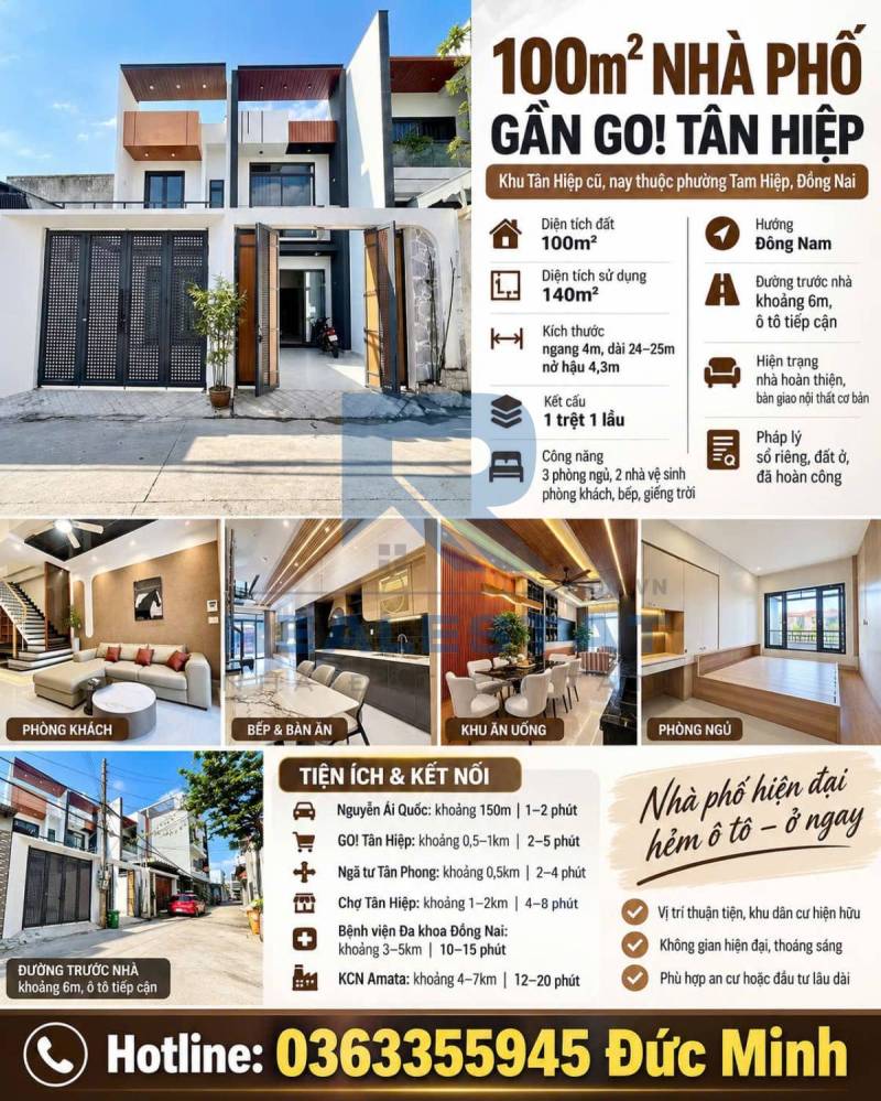 100m2 Nhà Phố Gần Bigc P.Tân Hiệp Cũ - 4.56 Tỷ
