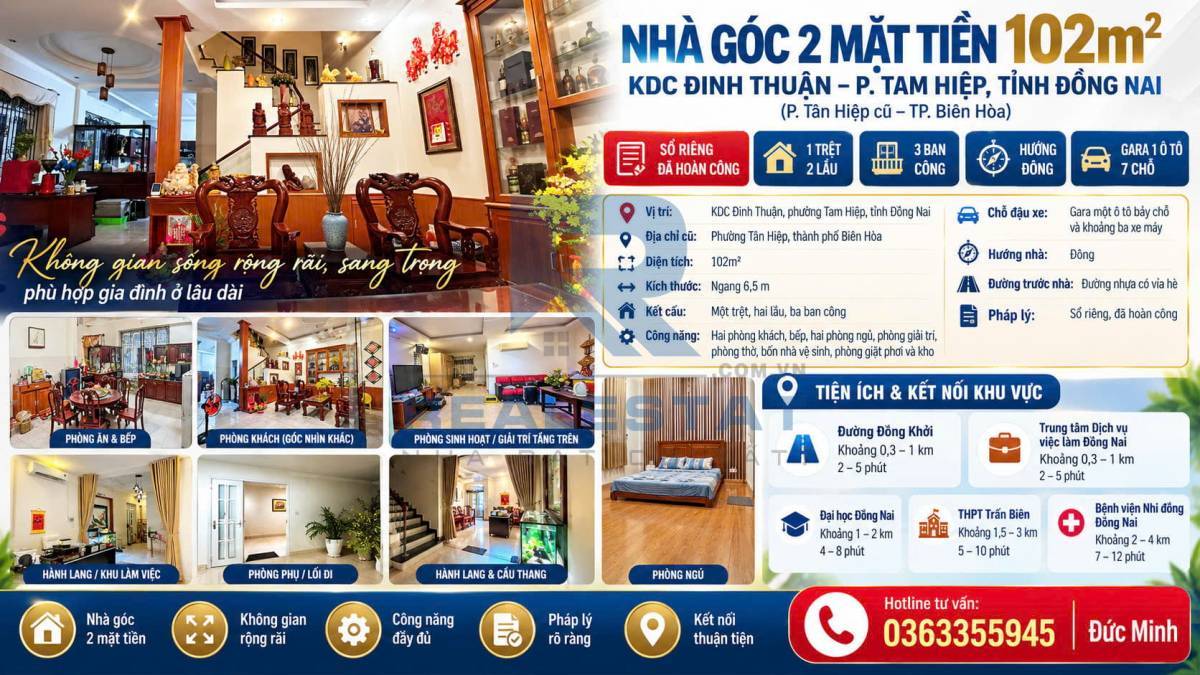 102m2 Nhà Góc 2 Mặt Tiền KDC Đinh Thuận P.Tân Hiệp Cũ - 8.3 Tỷ