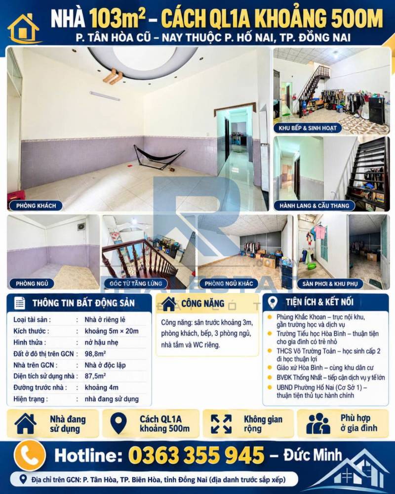 103m2 Nhà Cách Ql1a P.Tân Hòa Cũ 500m - 3.65 Tỷ