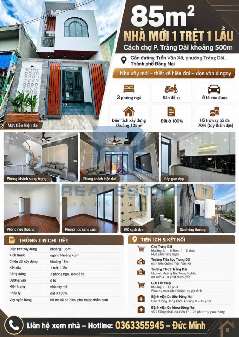 85m2 Nhà Cách Chợ P.Trảng Dài 500m - 2.88 Tỷ