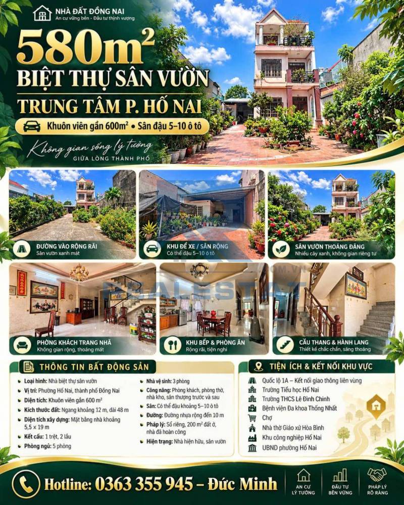 580m2 Biệt Thự Sân Vườn Trung Tâm P.Hố Nai - 11.88 Tỷ