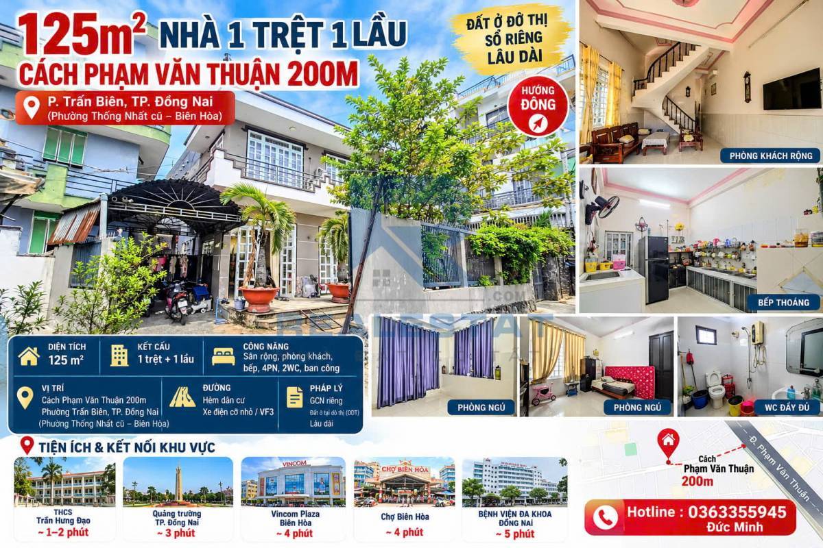 125m2 Nhà Cách Phạm Văn Thuận 200m P.Thống Nhất Cũ – 3.2 Tỷ