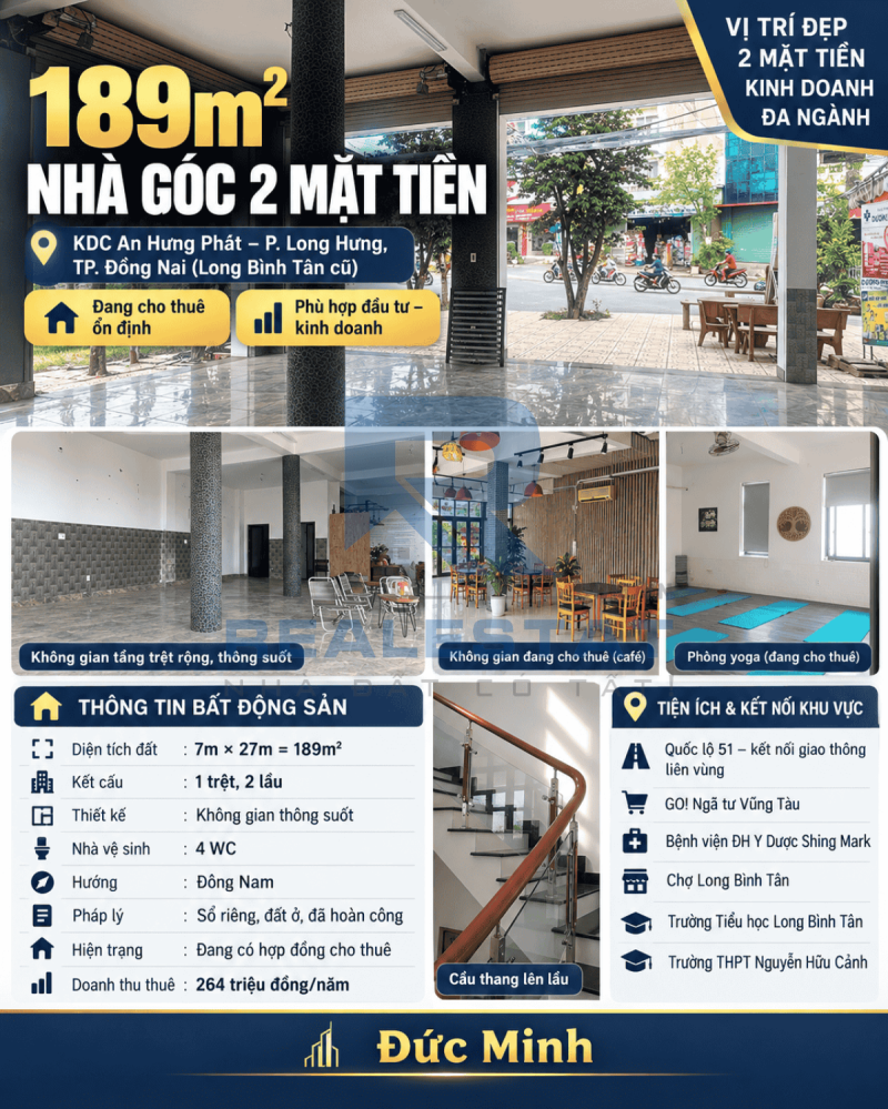 189m2 Nhà Góc 2 Mặt Tiền Kdc An Hưng Phát P.Long Bình Tân Cũ - 14.2 Tỷ