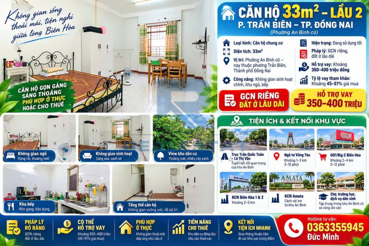 33m2 Căn Hộ Chung Cư Lầu 2 P.An Bình Cũ - 780 Triệu