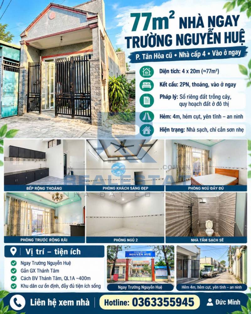 77m2 Nhà Ngay Trường Nguyễn Huệ P.Tân Hòa Cũ - 2 Tỷ