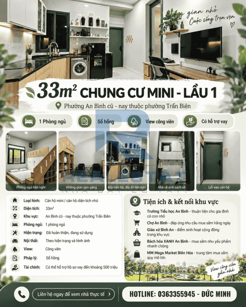 33m2 Chung Cư Mini Lầu 1 P.An Bình Cũ - 890 Triệu