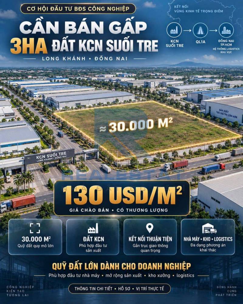 29.436m2 Đất Kcn Suối Tre Long Khánh - 130 USD/m2