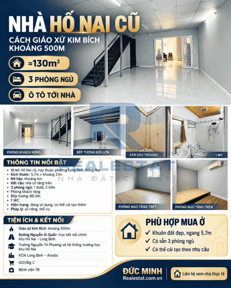 130m2 Nhà Cách Giáo Xứ Kim Bích 500m P.Hố Nai Cũ - 3.2 Tỷ