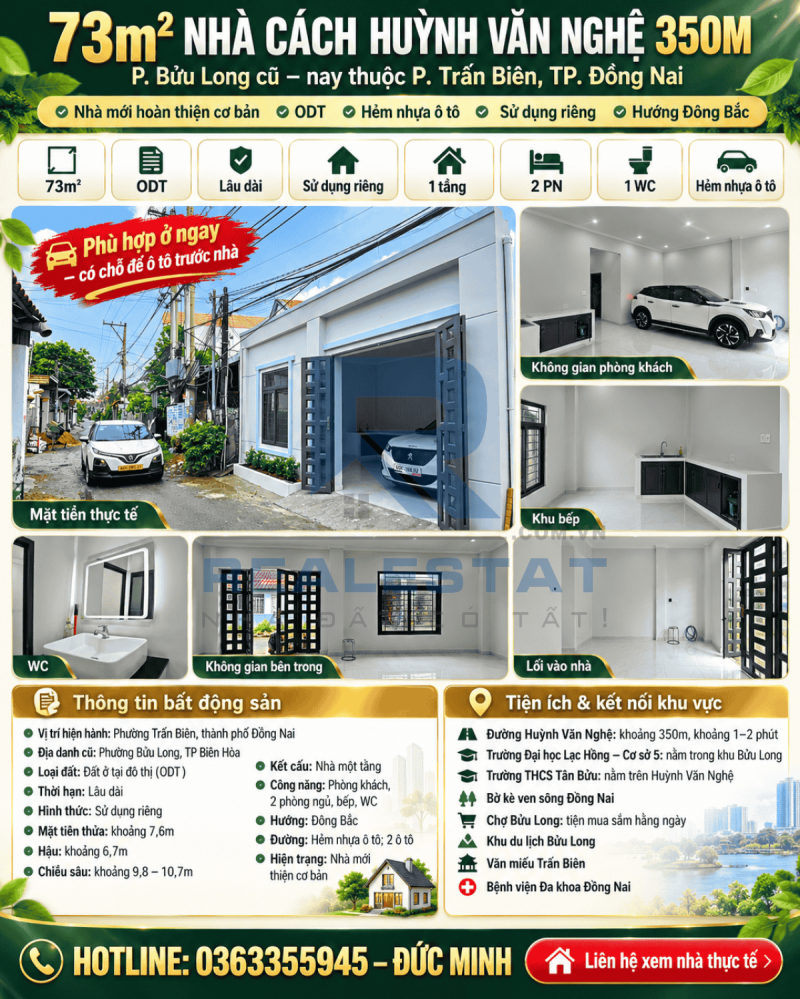 73m2 Nhà Cách Huỳnh Văn Nghệ 350m P.Bửu Long Cũ - 2.68 Tỷ