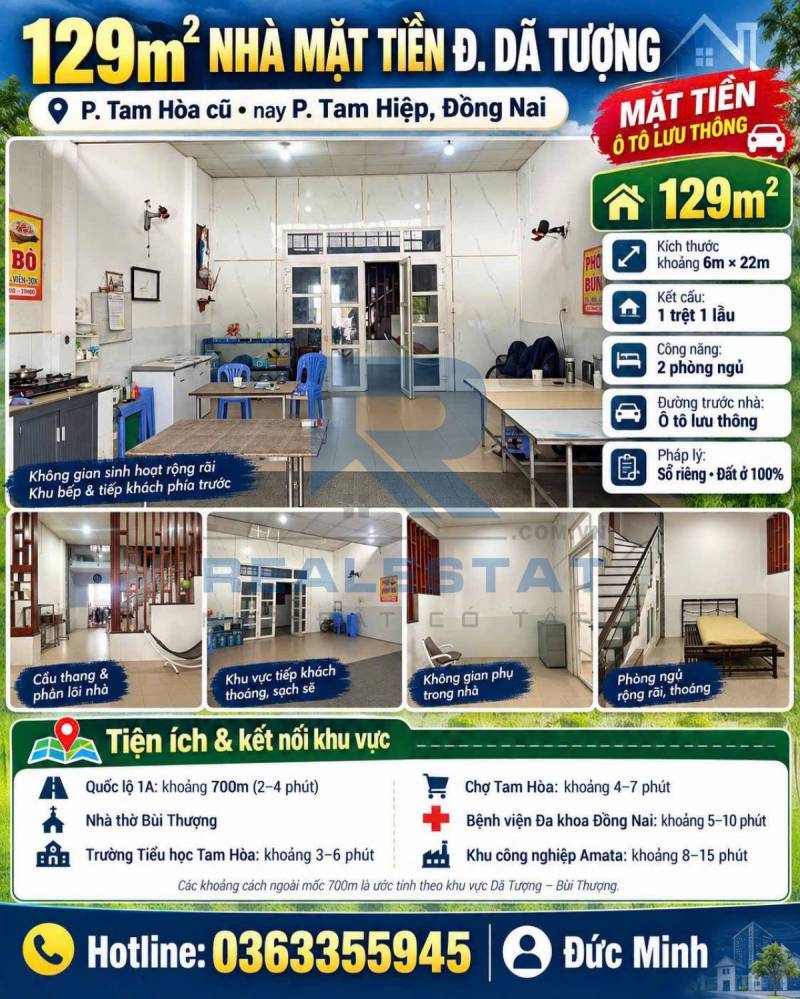 129m2 Nhà Mặt Tiền Đ.Dã Tượng P.Tam Hòa Cũ - 8 Tỷ